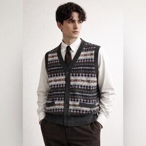 Vintage Partners II Fair Isle Sweater Vest | Wool Blend | Grandpa Chic | Size 40